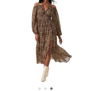 ASTR the Label Floral Cold Shoulder Midi Dress Brown Womens Size M